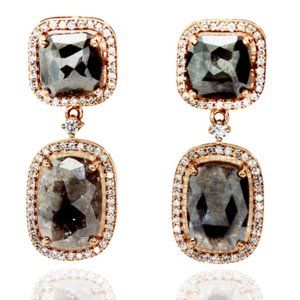 Rose Cut Natural Diamond Drop Halo Earrings Cushion Shape 14K Gold 7.26 TCW
